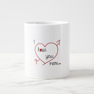 I Love You More With Big Heart Romantic Style  Large Coffee Mug