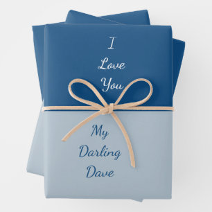 I Love You My Darling Blue Colour block Wrapping Paper Sheet