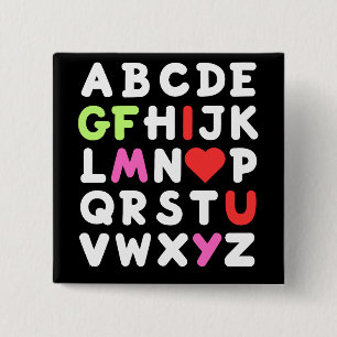 I Love You My Gf ABC Alphabet Valentines Day Gifts 2 Inch Square Button