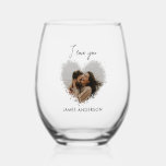 I Love You Name & Heart Photo Custom Text<br><div class="desc">Elevate the art of toasting with this stemless wine glass tumbler gift, a perfect blend of sentiment and style. Each glass is adorned with the heartfelt words "I love you" or your chosen text, beautifully crafted in a handwritten script. A unique touch is added with a heartwarming, spray-painted style heart-shaped...</div>