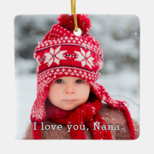 I Love You Nana With Two Photo Square Template Ceramic Ornament