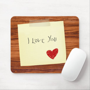 I Love You Note On Wood Mouse Pad