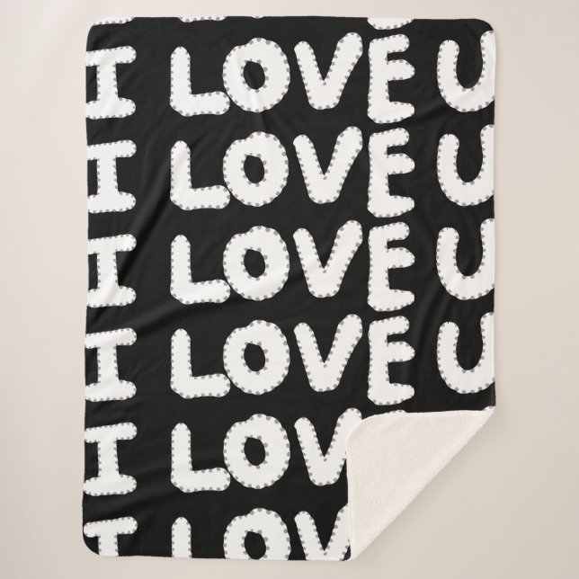 I love you on black background sherpa blanket (Front)
