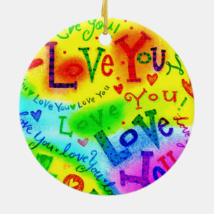 I LOVE YOU Painting Ceramic Ornament