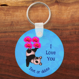 I Love You Panda Bear Flower Personalized Keychain