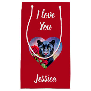 I Love You Panther Heart Red Personalized Name Small Gift Bag