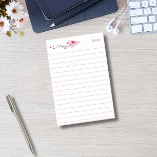 I Love You Paper Airplane,Pink,Simple Personalized Post-it Notes