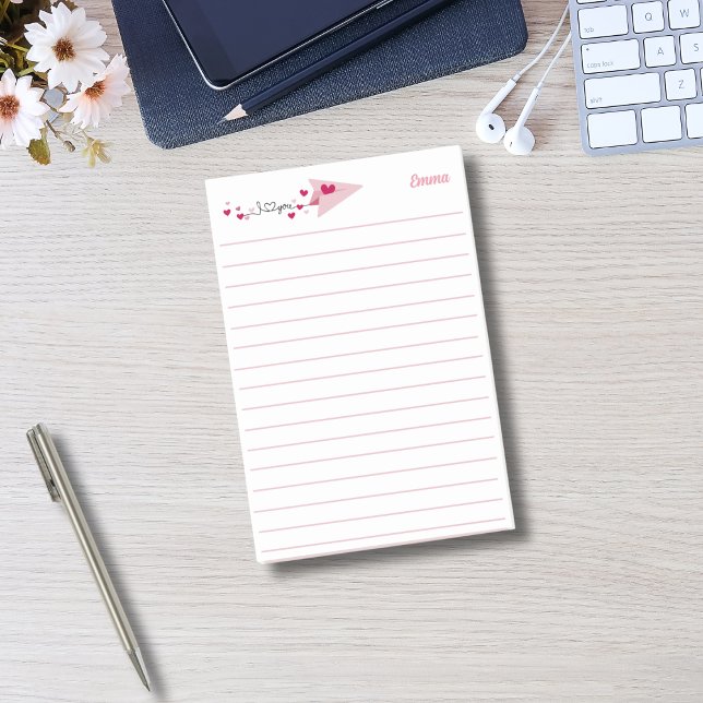 I Love You Paper Airplane,Pink,Simple Personalized Post-it Notes (Creator Uploaded)