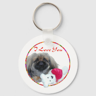 I Love You Pekingese Pup Keychain