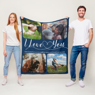 I love you Photo collage Anniversary Valentine Fle Fleece Blanket