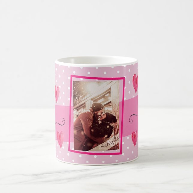 "I love you" photo pink heart  Coffee Mug (Center)
