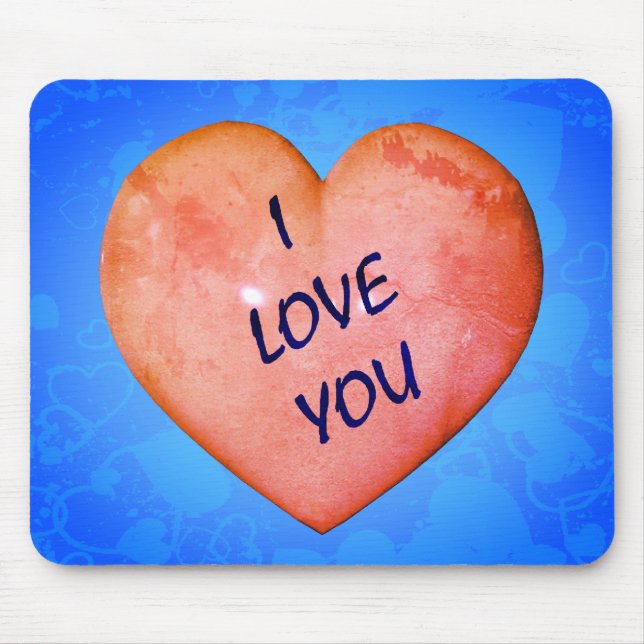 I Love You Pink Heart Mouse Pad (Front)
