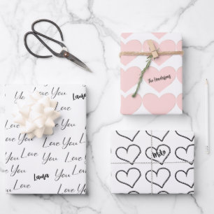 I Love You, Pink Hearts Personalized    Wrapping Paper Sheet