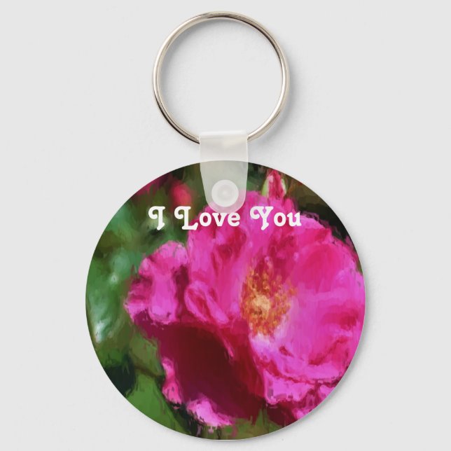 I Love You Pink Rose Flower Keychain (Front)
