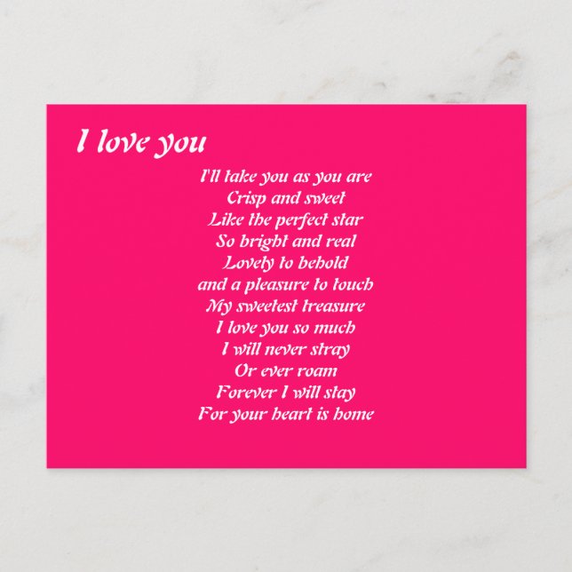 I love you poem postacards postcard (Front)