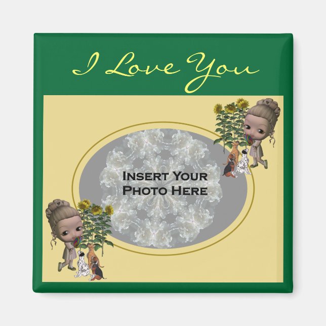 I Love You Puppies Customizable Photo Magnet (Front)
