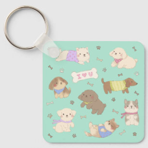 I Love You Puppies Illustration Keychain