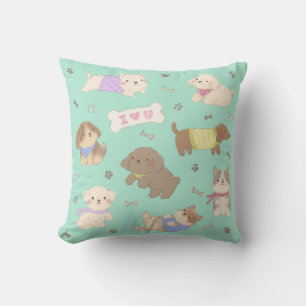 I Love You Puppies Illustration Throw Pillow