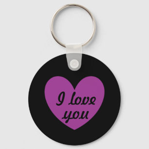 "I love you" Purple heart on black Keychain