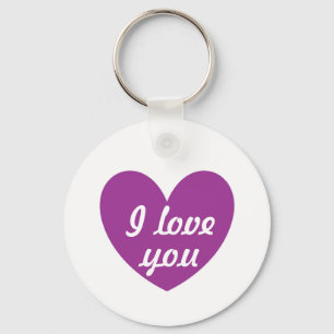 "I love you" Purple heart on white Keychain
