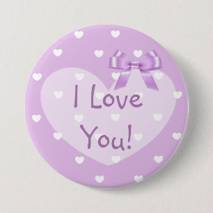 I Love You Purple Hearts White Bow Button