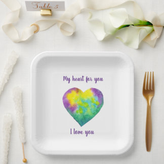  I love you rainbow  heart Valentine's Day  Paper Plate