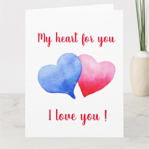 I love you red and blue heart Valentine's Day Card