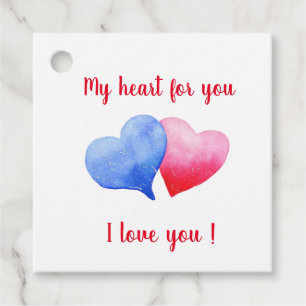 I love you red and blue heart Valentine's Day Favour Tags