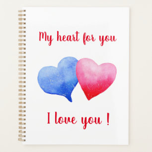 I love you red and blue heart Valentine's Day Planner