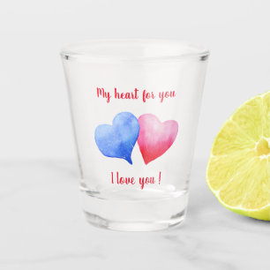 I love you red and blue heart Valentine's Day Shot Glass