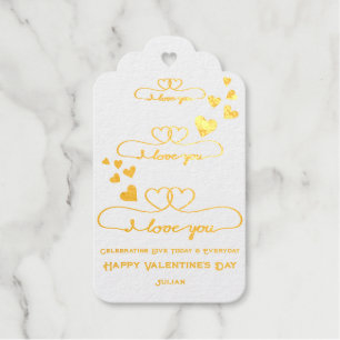 I Love You Red and Gold Watercolor Heart Valentine Gift Tags