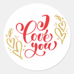 I Love You Red Gold Glitter Stickers