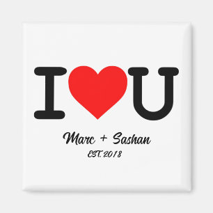 I Love You: Red Heart Custom Names & Date Magnet