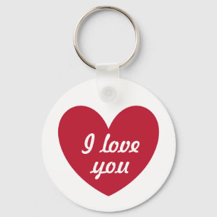 "I love you" Red heart on white Keychain
