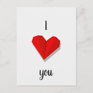 I Love You Red Heart Origami Vector Illustration Postcard
