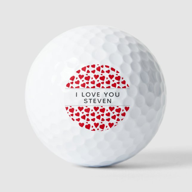 I Love You Red Heart Valentine Personalized  Golf Balls (Front)