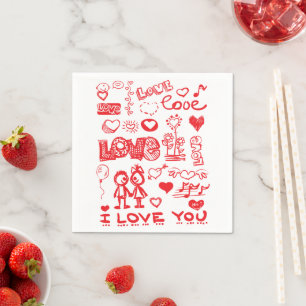I love You, Red Hearts Napkin