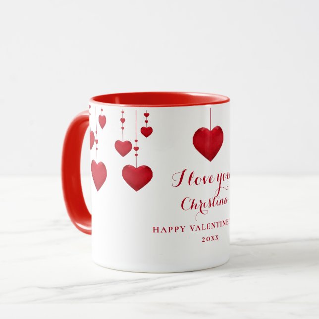 I Love You Red Hearts Personalized Valentine's Day Mug (Front Left)