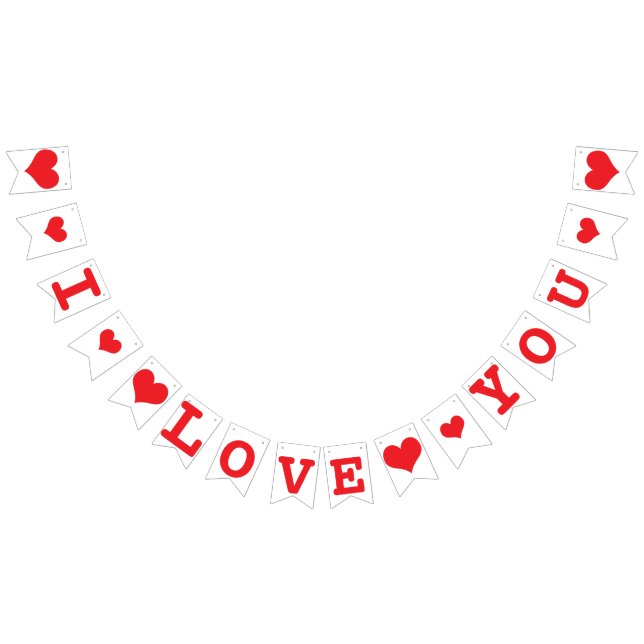 I LOVE YOU Red Hearts Valentine Wedding Decor Bunting Flags (All)