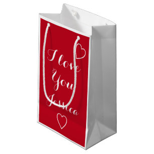 I Love You Red Personalized Name  Small Gift Bag