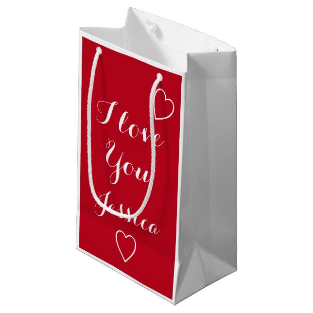 I Love You Red Personalized Name  Small Gift Bag (Front Angled)