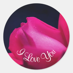 I Love You Red Rosebud Flower  Classic Round Sticker