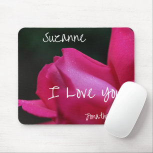 I Love You Red Rosebud Personalized Mouse Pad