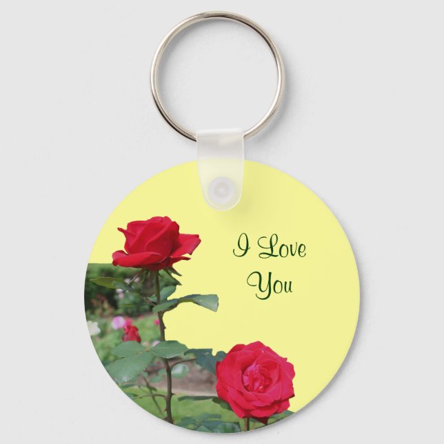 I Love You Red Roses Flower Photo Keychain (Front)