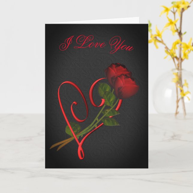 I Love You Red Roses Heart Card (Yellow Flower)