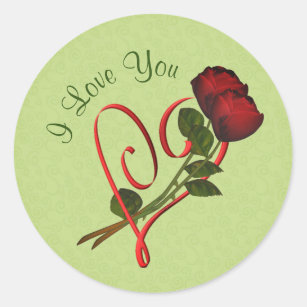 I Love You Red Roses Heart Floral Classic Round Sticker