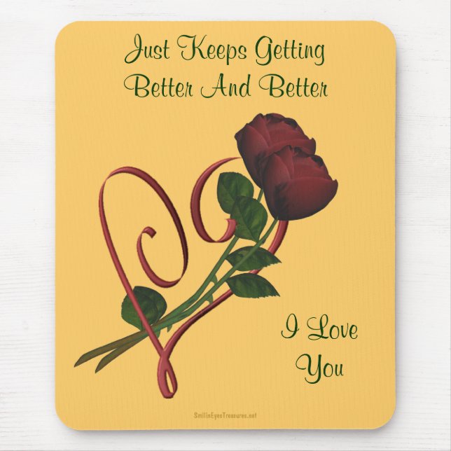 I Love You Red Roses Heart Flower Mousepad (Front)