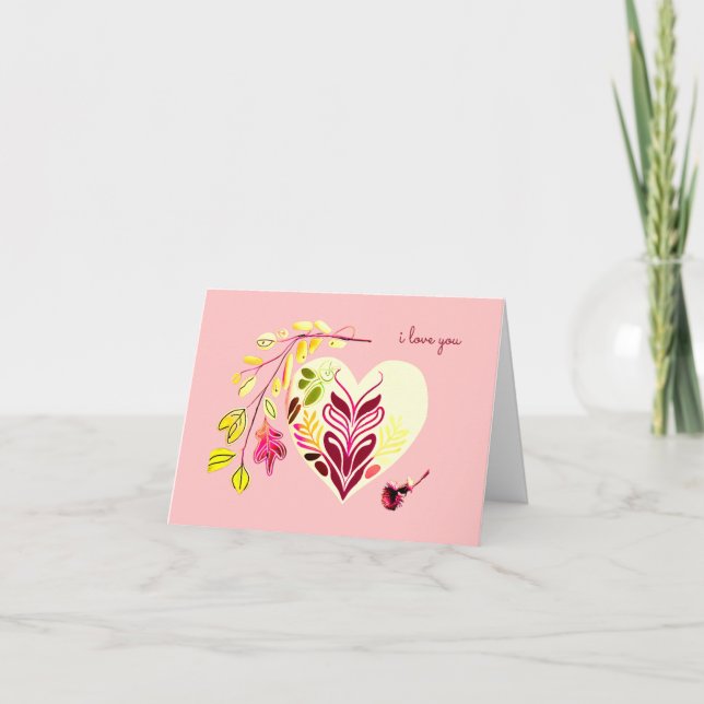I LOVE YOU RETRO BOHO HEART-SHAPE VALENTINE'S CARD (Front)