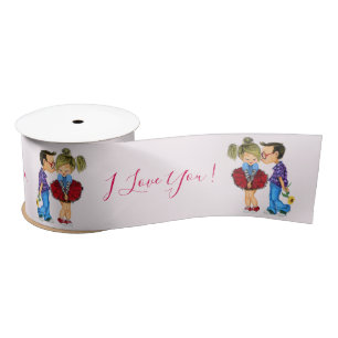 I love You - Romantic Couple - Love - Kiss Satin Ribbon