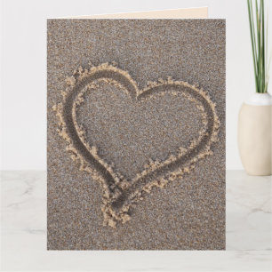 I LOVE YOU ROMANTIC HEART IN SAND BEACH GREETING CARD